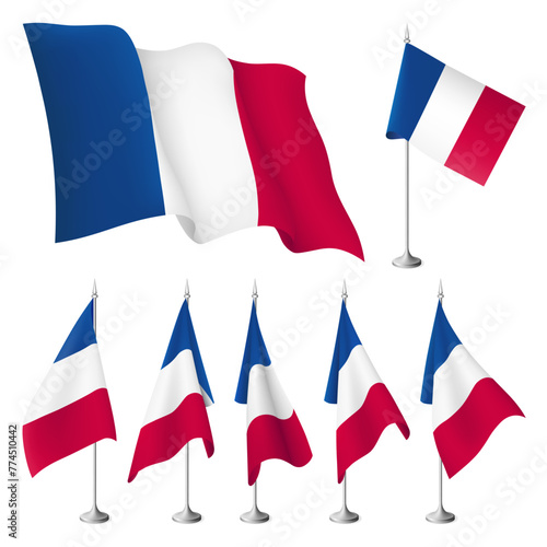 France vector flags. A set of flags with metal stand, and one wavy flag fluttering on the wind. Created using gradient meshes, EPS 10 design elements from world collection