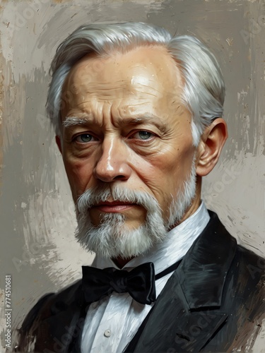 pyotr ilyich tchaikovsky portrait oil pallet knife paint painting on canvas with large brush strokes art illustration on plain white background from Generative AI photo