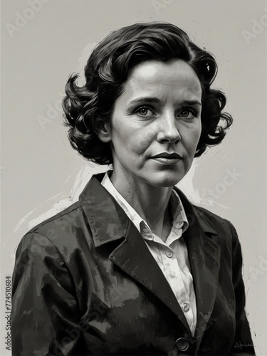 rachel carson portrait oil pallet knife paint painting on canvas with large brush strokes art illustration on plain white background from Generative AI photo