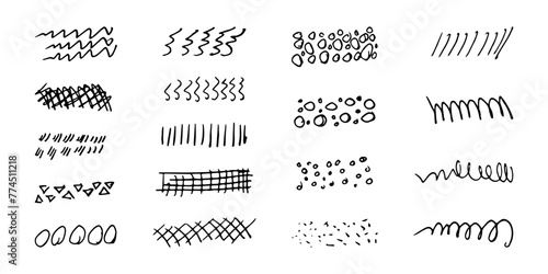 Brushes and elements for notes highlighting text. Strokes lines doodles dotted wavy strokes. Vector illustration... photo