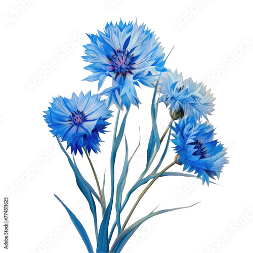 Three blue flowers in a vase