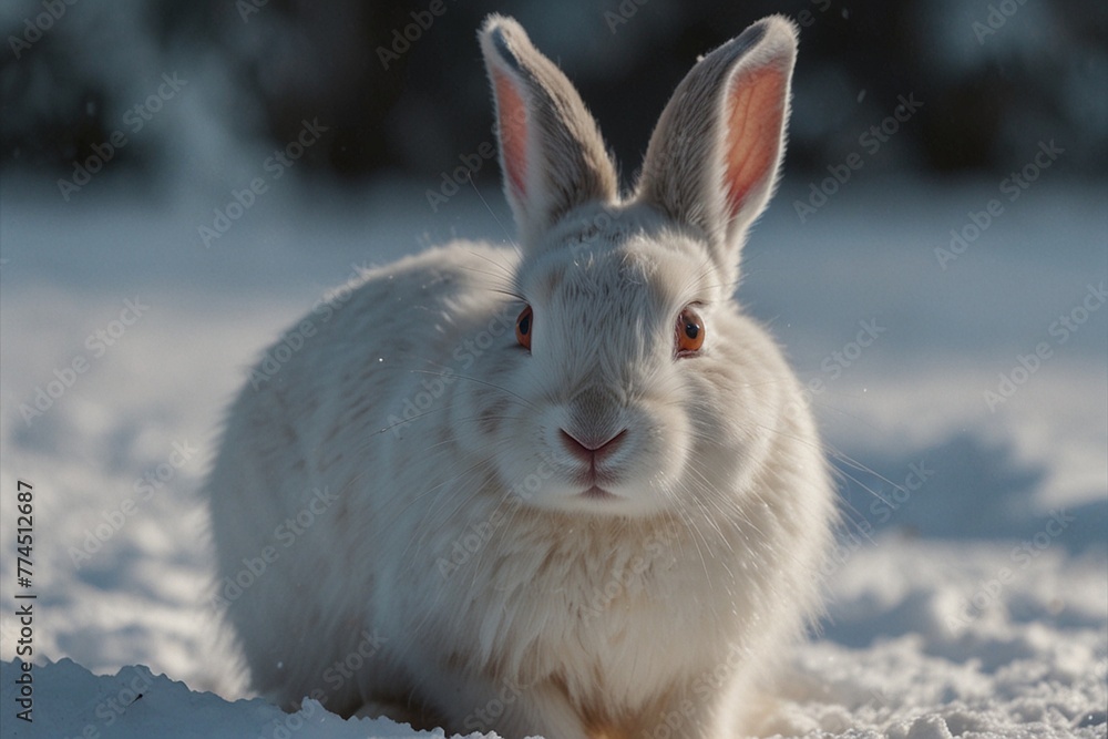 A white rabbit in the snow relaxing aesthetically A white rabbit in the snow relaxing aesthetically