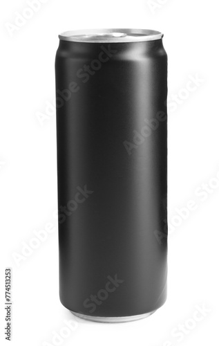 Energy drink in black aluminum can isolated on white