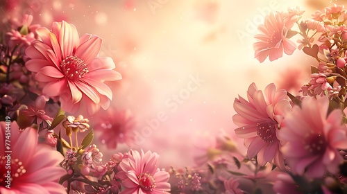 Pink flowers background copy space for text Generated by Ai