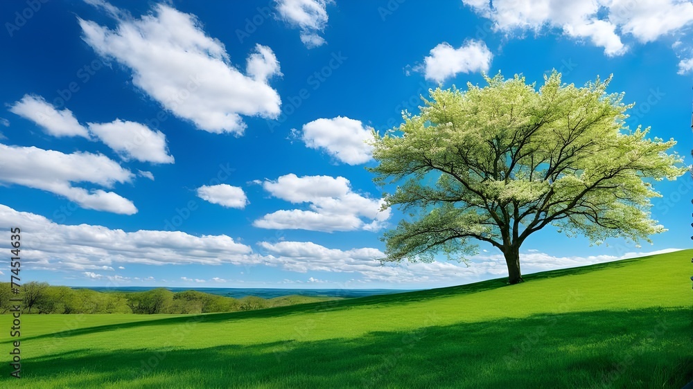 Beautiful Spring Summer Natural Landscape Against a Blue Sky with Clouds on a Bright Sunny Day - Serene Nature Scenery for Outdoor Photography and Rural Countryside Views Beautiful Spring Summer Natural Landscape Against a Blue Sky with Clouds on a Bright Sunny Day - Serene Nature Scenery for Outdoor Photography and Rural Countryside Views