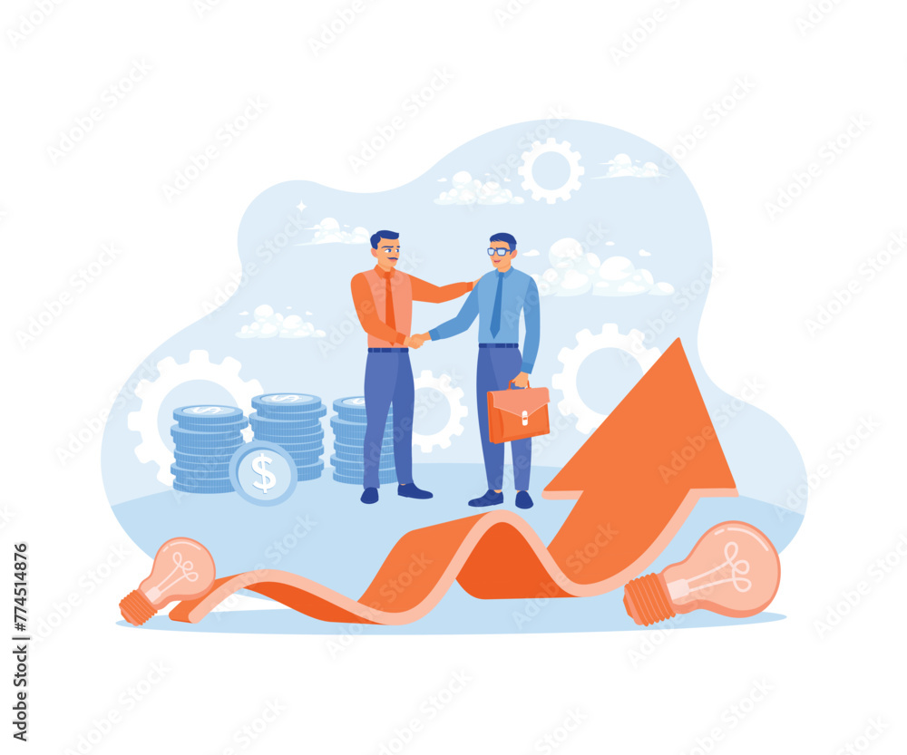 Two business partners shaking hands. Business strategy to increase income. Business Growth concept. Flat vector illustration. Two business partners shaking hands. Business strategy to increase income. Business Growth concept. Flat vector illustration.