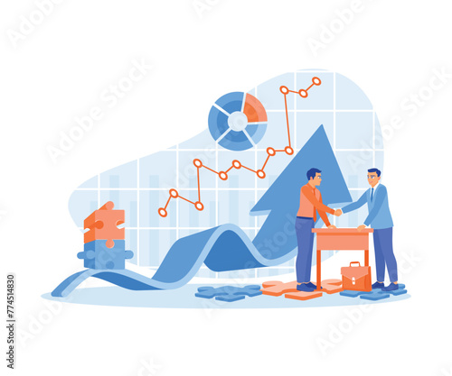 Businessman and colleague shaking hands. Work together to increase business profits. Business Growth concept. Flat vector illustration.