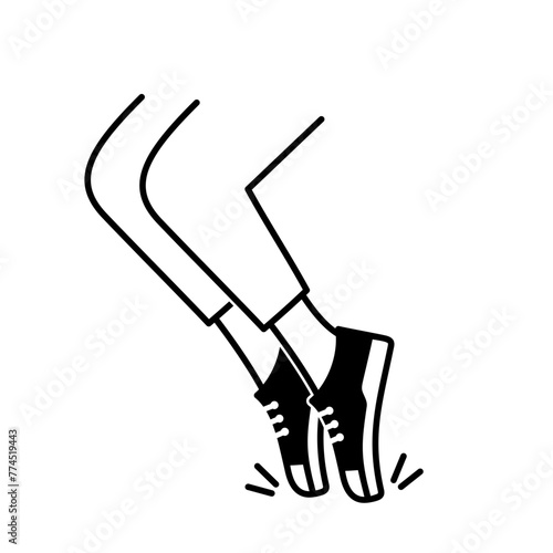 Illustration of dance footwork moves. Feet and legs monochrome outline illustration.