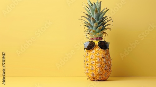 Funky pineapple wearing sunglasses against a vibrant yellow background