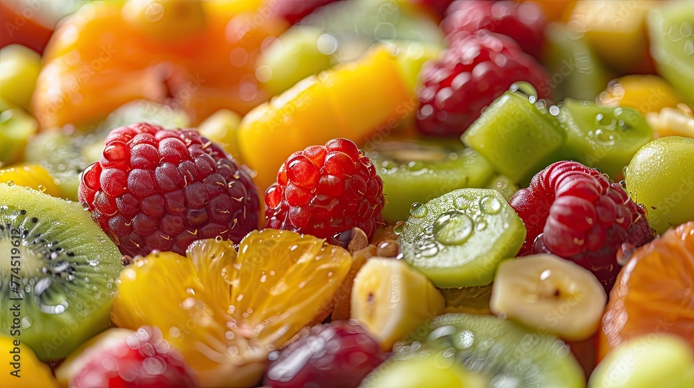 Fresh mixed fruits with dew drops close-up Fresh mixed fruits with dew drops close-up