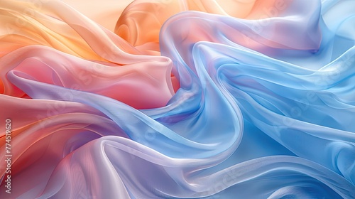 Silky abstract folds of multicolored satin creating a luxurious texture