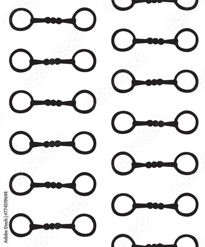 Vector seamless pattern of hand drawn horse equestrian bit silhouette isolated on white background