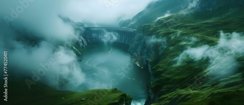 Aerial Perspective of a Hydroelectric Dam in the Swiss Alps: Generating Renewable Energy and Fostering Sustainable Development. Concept Hydroelectric Power, Swiss Alps, Renewable Energy photo