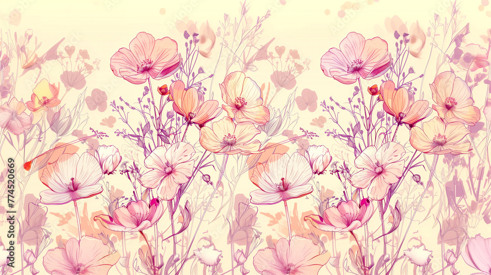 Floral design illustration featuring a pink flower blossom pattern.
