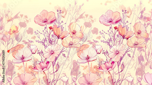 Floral design illustration featuring a pink flower blossom pattern. 