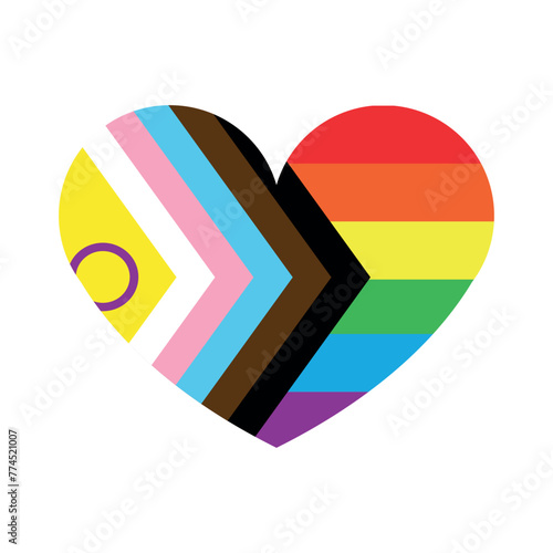 Vector flat new lgbtq flag heart isolated on white background