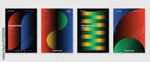 Abstract gradient background vector set. Minimalist style cover template with vibrant perspective 3d geometric prism shapes collection. Ideal design for social media, poster, cover, banner, flyer. 