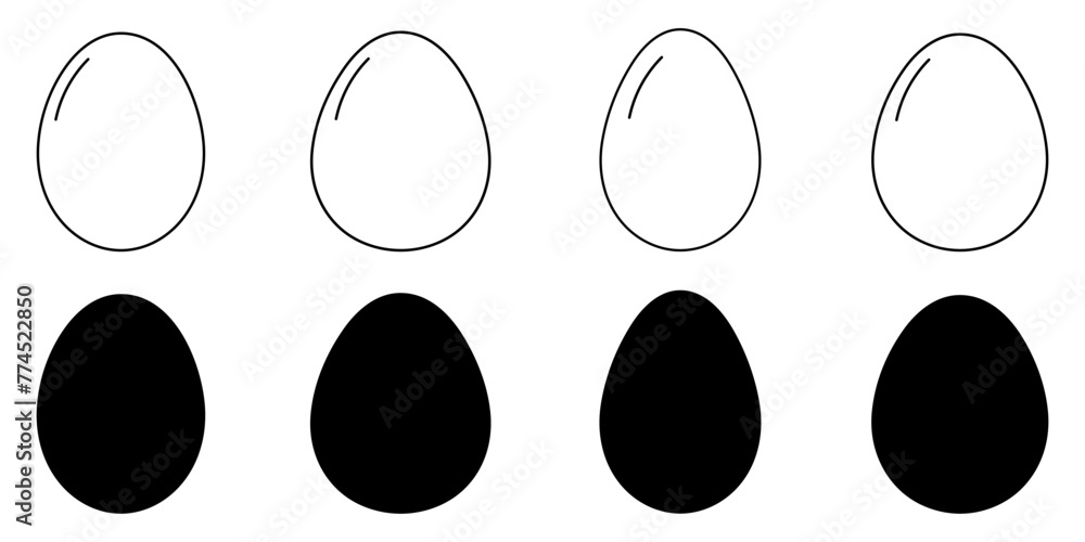 outline silhouette Various eggs icon set isolated on white background outline silhouette Various eggs icon set isolated on white background