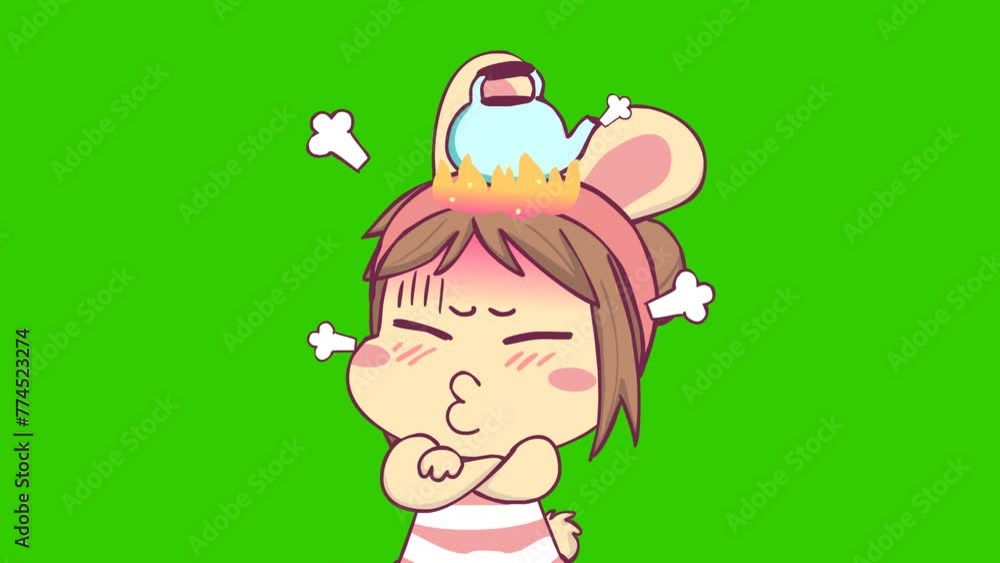 Angry animation, bunny girl on green screen Angry animation, bunny girl on green screen