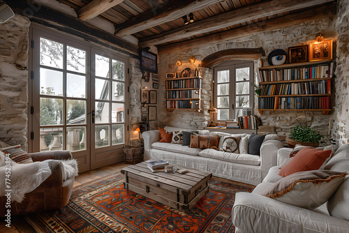 Cozy old retro style European apartment with lots of books and paintings © Алина Троева
