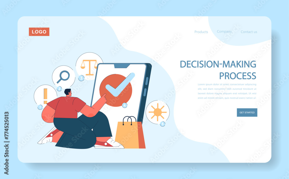 Consumer behavior web or landing. Purchase journey. Buyer's decision Consumer behavior web or landing. Purchase journey. Buyer's decision