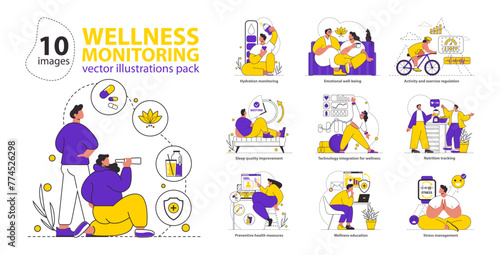 Wellness Monitoring set Vector illustration