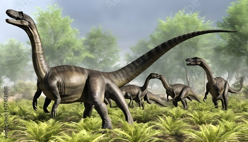 Plateosaurus A Herd Of Plateosaurus Grazes On Low © Syeda