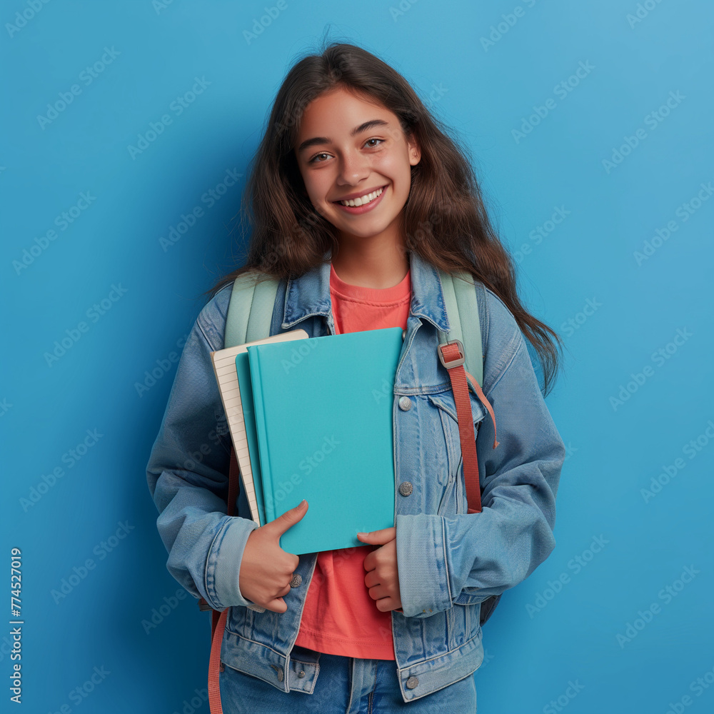school student, girl with good grades for college teenager with study books school student, girl with good grades for college teenager with study books