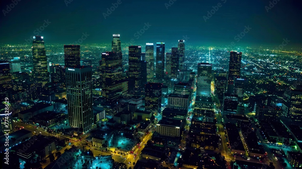 beautiful night view of the city of Los Angeles seen from above