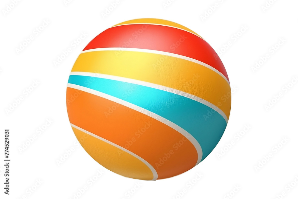 Vibrant Beach Ball on Isolated Sand Isolated On Transparent Background Or PNG.