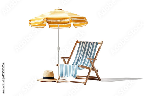 Beach Chair Setup with Towel and Sun Hat Isolated On Transparent Background Or PNG.