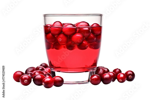 Glass of Cranberry Juice with Cranberries Floating Realistic Portrait Isolated On Transparent Background Or PNG.