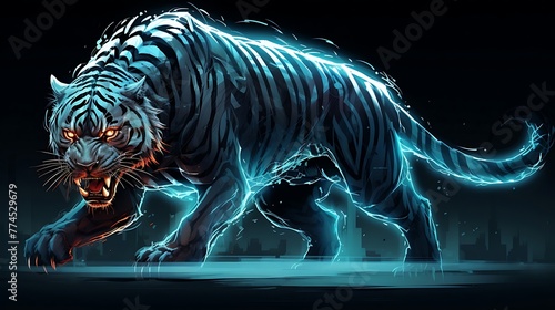A Majestic Yet Frustrating Encounter with an Ice Tiger, Its Eyes Glowing with an Unearthly Light, in a Surreal, Frozen Wilderness © Being Imaginative