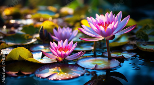 beautiful and colorful water lilies closeup