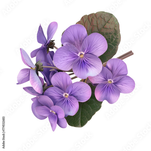 Purple flowers with green leaves on a Transparent Background photo