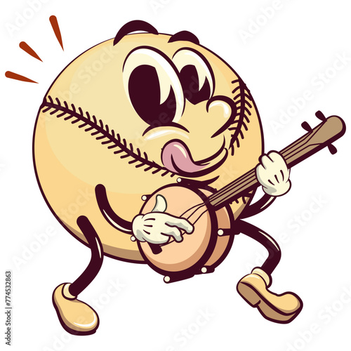 baseball cartoon vector isolated clip art illustration mascot playing a banjo musical instrument, work of hand drawn