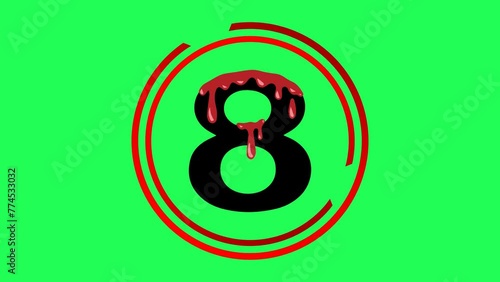 Countdown Timer or Motion Countdown Green Screen for Opening Horror Video. 4k Video Countdown for 10 to 1 on a Green screen Background. Horror Countdown Footage Scary
