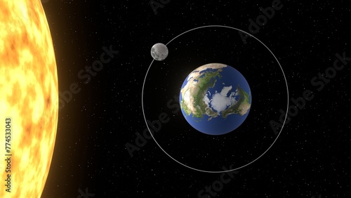 Fotografie cycles of the moon around the planet earth 3d representation