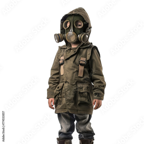 Little Boy with Gas Mask Vintage Isolated © Hungarian
