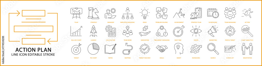 Action Plan Icons. Action Plan Icon Set. Action Plan Line Icons. Vector Illustration. Editable stroke. Action Plan Icons. Action Plan Icon Set. Action Plan Line Icons. Vector Illustration. Editable stroke.