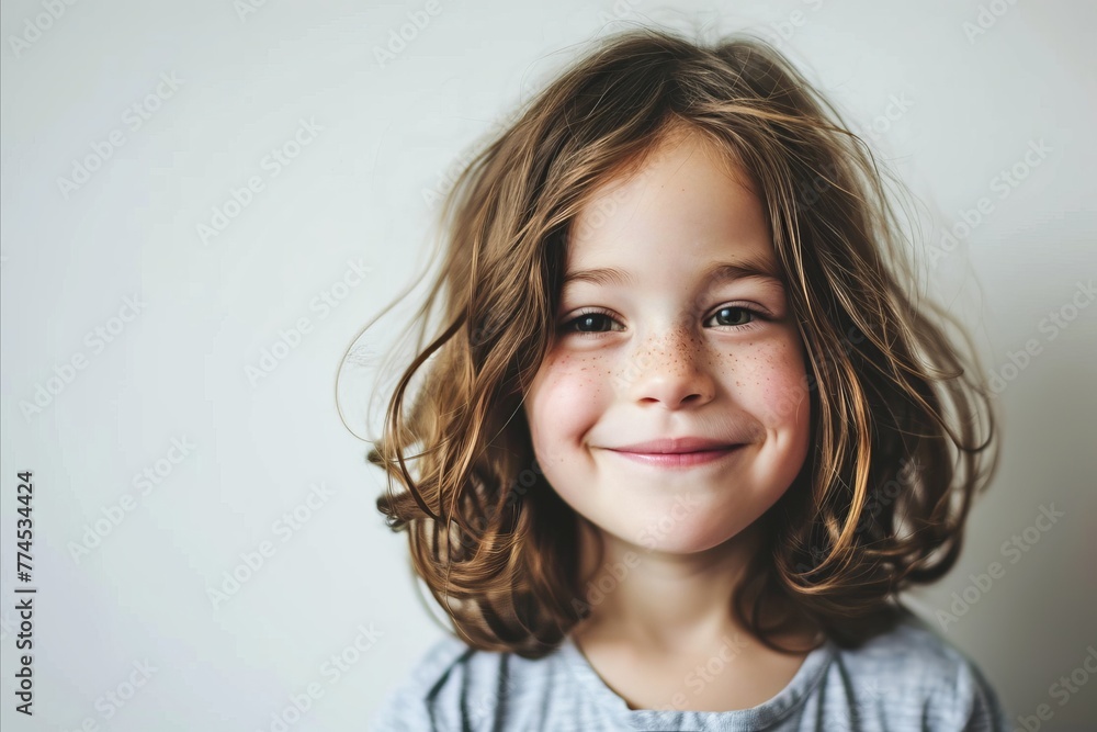 Portrait of a cute little girl with curly hair on a white background Portrait of a cute little girl with curly hair on a white background