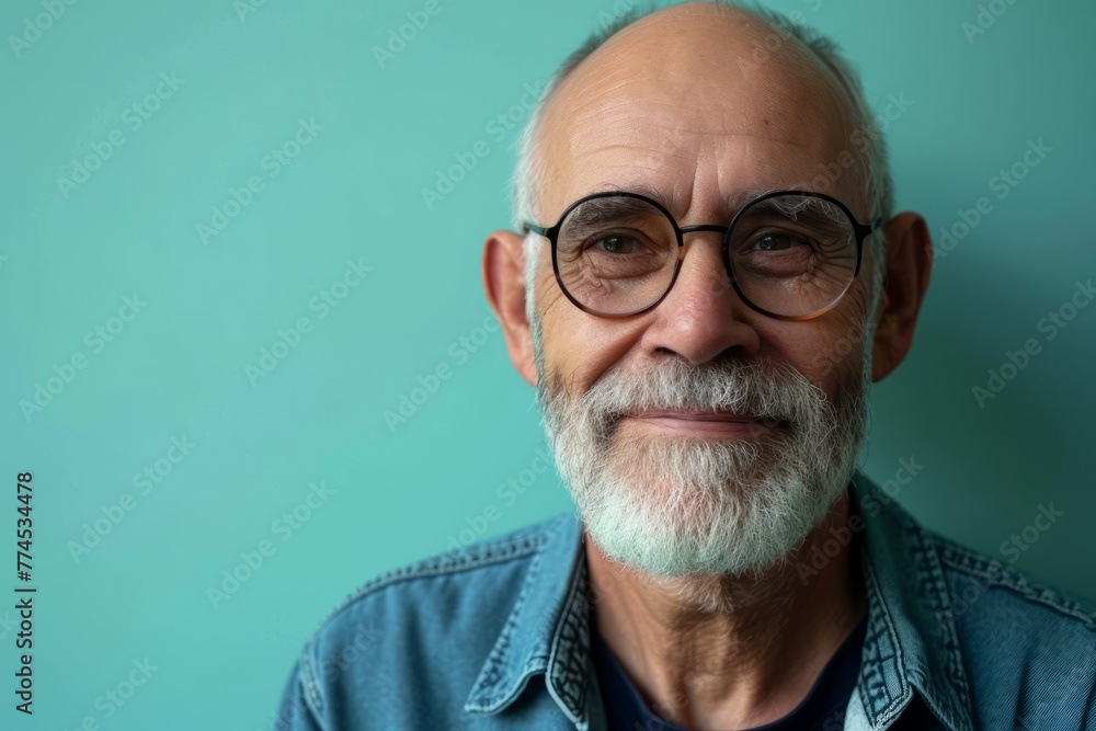 Portrait of a senior man with glasses against a blue background. Portrait of a senior man with glasses against a blue background.