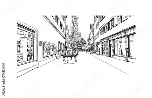 Obraz na płótnie Print Building view with landmark of Reutlingen is a city in Germany. Hand drawn sketch illustration in vector. w salonie