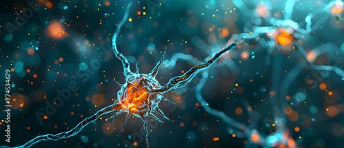 Deconstructing D Rendering of a Neuron Synapse: Representing Neurological Diseases such as Alzheimer's and Dementia. Concept Medical Illustration, Neurological Disorders, 3D Rendering
