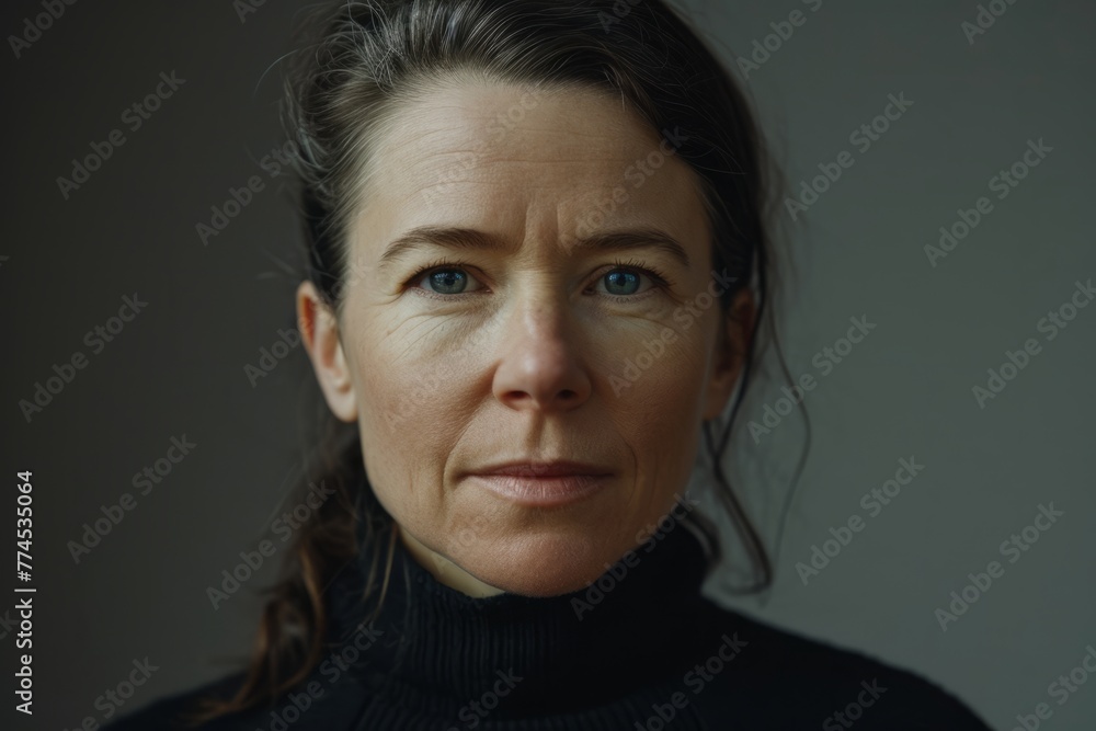Portrait of a middle-aged woman in a black turtleneck Portrait of a middle-aged woman in a black turtleneck