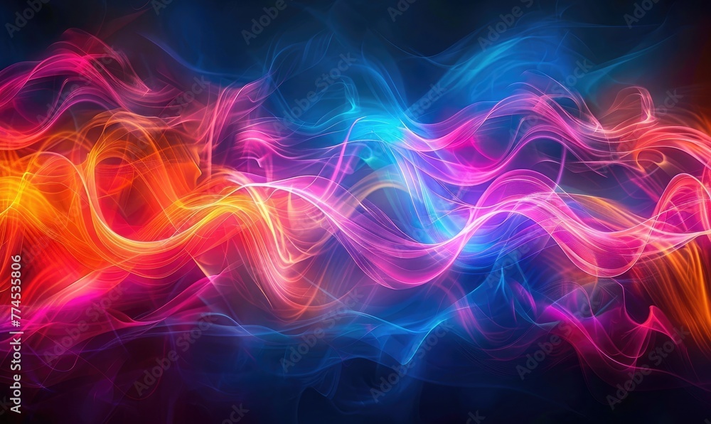 A dynamic abstract background with waves of silk fabric in vivid blue, pink, and orange colors, conveying fluidity and movement. A dynamic abstract background with waves of silk fabric in vivid blue, pink, and orange colors, conveying fluidity and movement.