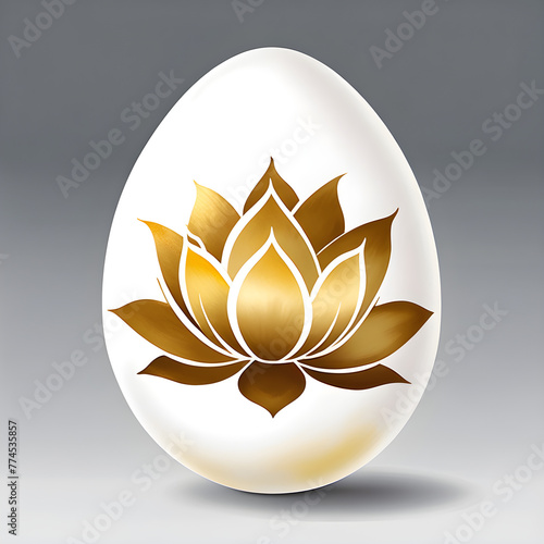 Radiant Opulence: Gold Lotus Blooming on Ostrich Egg Canvas(Generative AI)