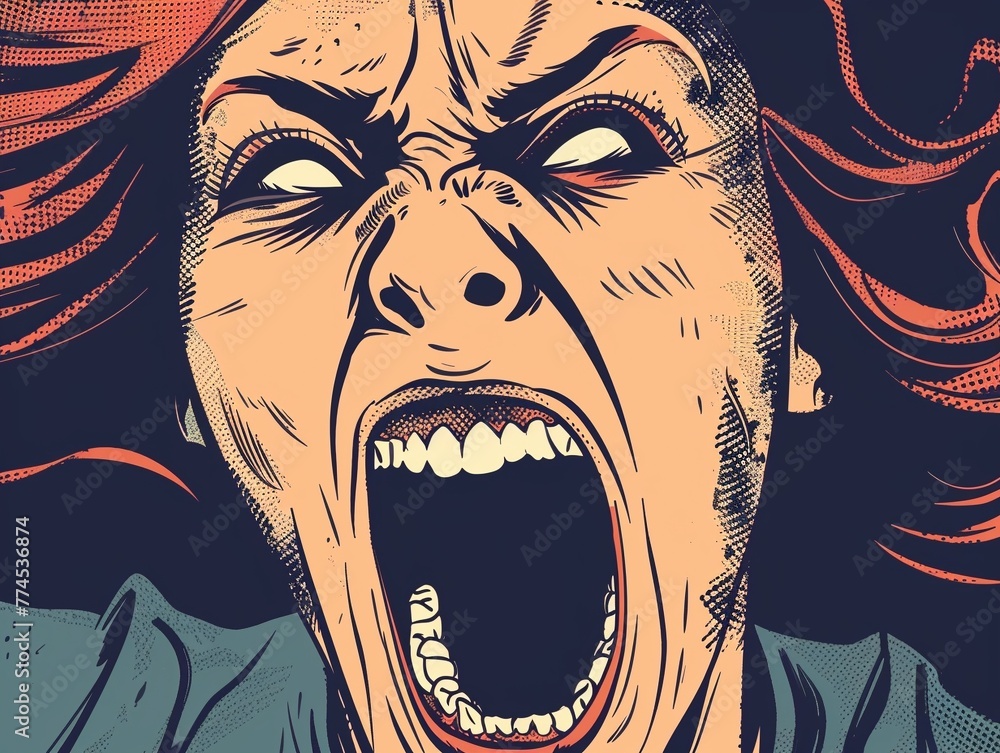 Mental health problems. Angry woman in agony screaming