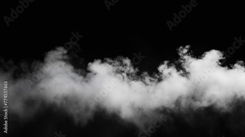 White cloudiness, mist or smog moves on black background. Generative Ai