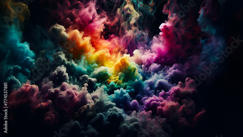 Colorful Cosmos  LGBT Colors Enveloped in Smoke Amidst Dark  Multicolor Background  Transformed into a Mesmeric Wallpaper